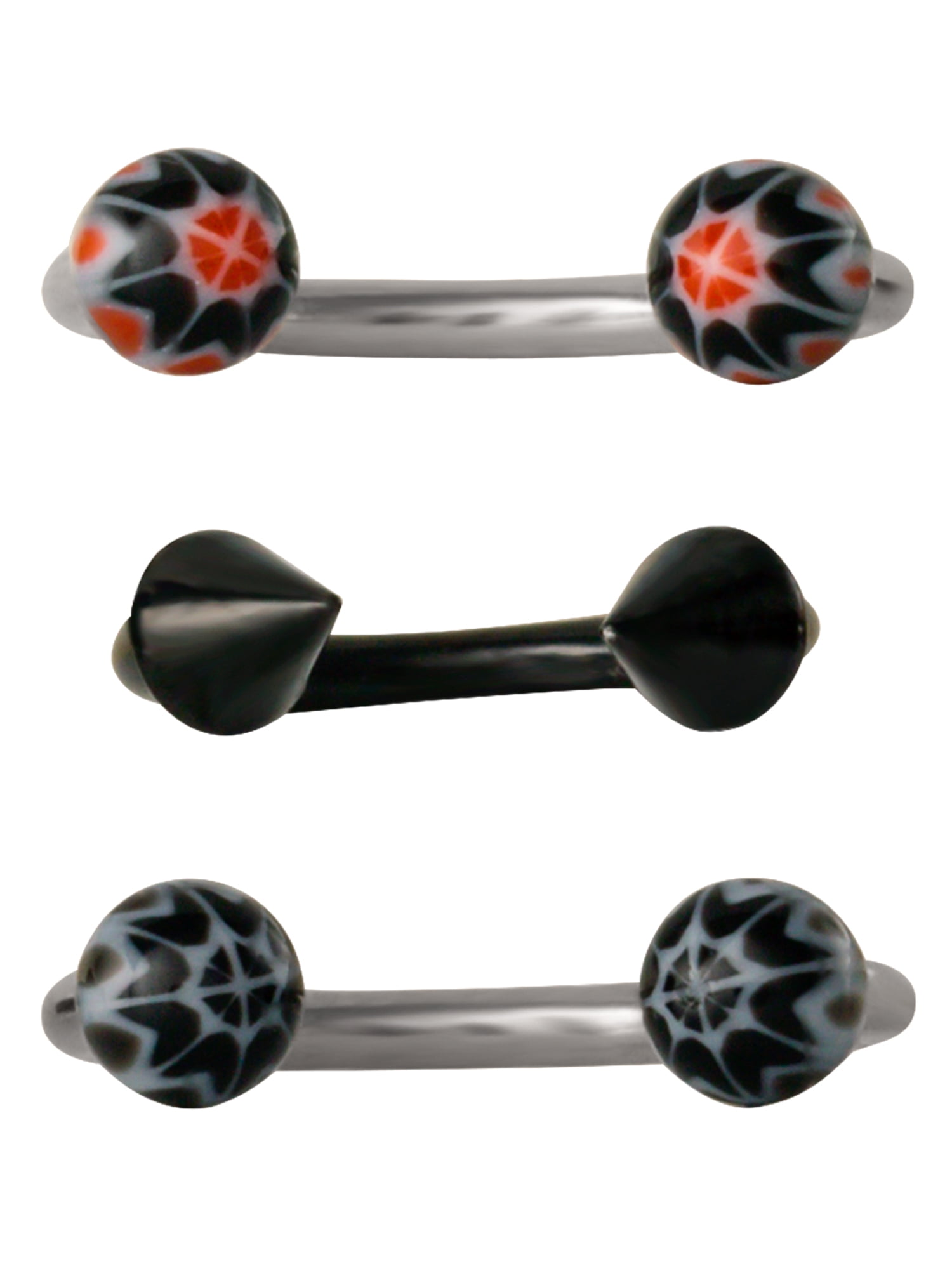 Women's 16G Surgical Steel Horseshoe Nose Ring Set - Red & Black