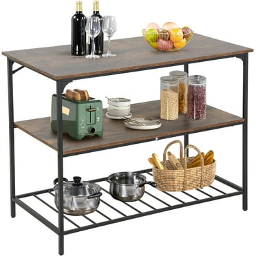 TRAILBLOOM 3 Tier Kitchen Island Storage Kitchen Counter with Large Storage Space Thick Board Top Solid Structure for Coffee Shop Restaurant Living Room Dinning Room, Brown