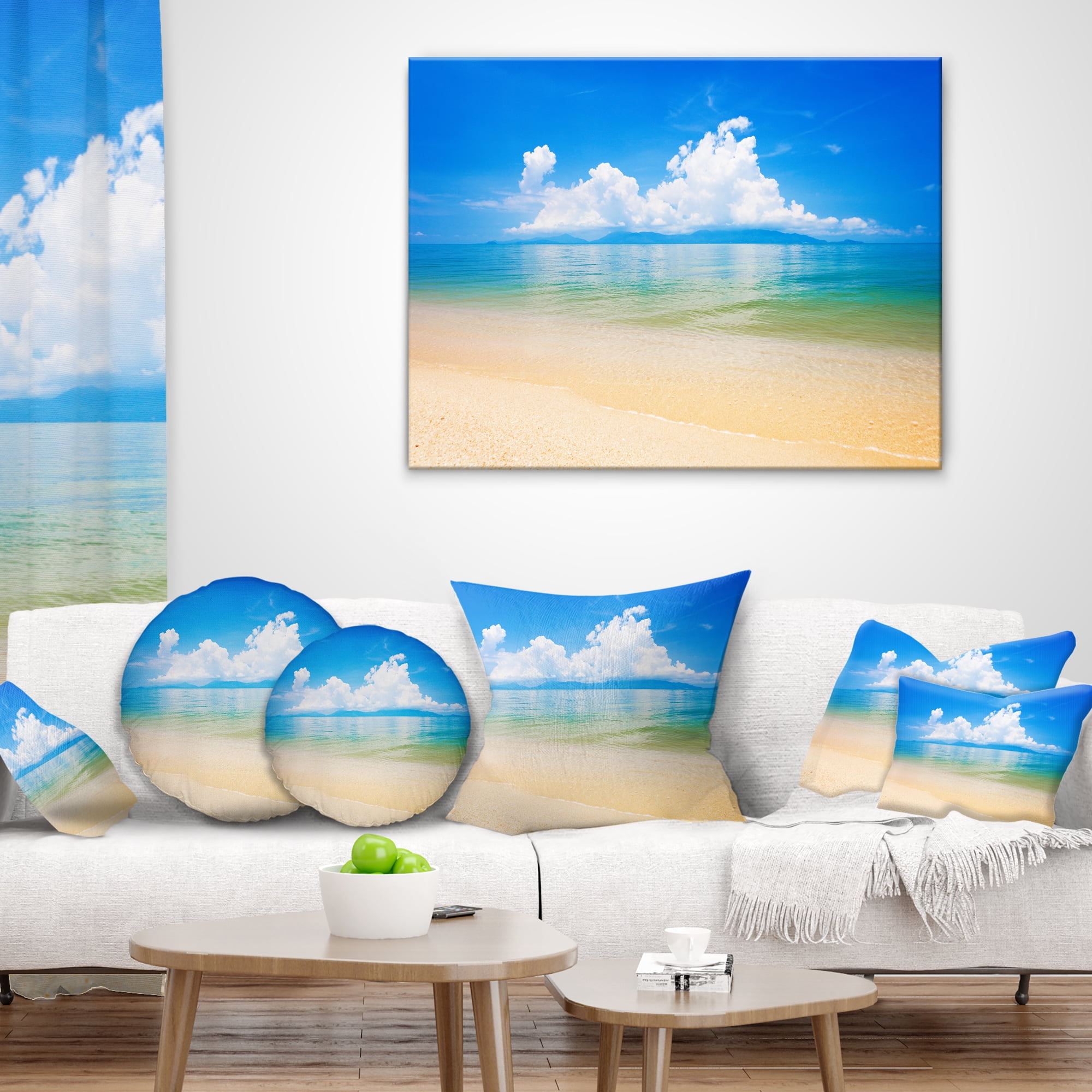 Designart Cloudy Horizon Over Blue Sea - Seashore Photo Throw Pillow - 12x20