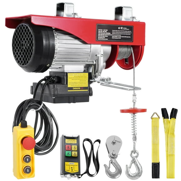 KFFKFF Electric Winch, 1320 lbs Capacity, 120V with Dual Remote Control Options (328 ft Wireless & 14 ft Wired), 40 ft Lift Height, Adaptable Single/Double Cable Use, Ideal for Garage, Warehouse