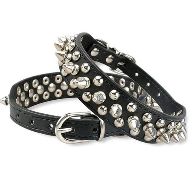 Spiked Studded Rivet Leather Dog Collar for Cats Puppy Small Medium Pets,Black,XS 30*2.5CM