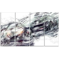 Design Art Abstract Black Super Car, 4 Panels, 48" x 28"