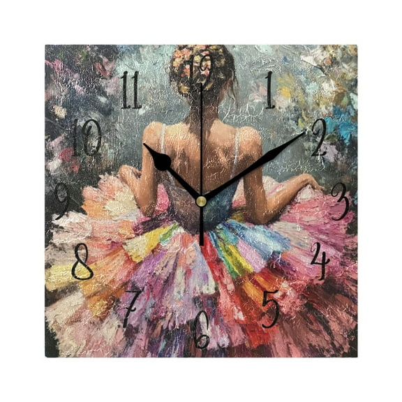 WOBOGO Beautiful Colorful Dress Wall Clock 7.78 Inch Battery Operated Silent Unit Square Rustic Vintage Style for Home Bedroom Office Black Pointer