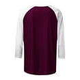 thumbnail image 5 of BLTIBY Sweatshirts for Women Trendy Crop Sweatshirt for Womens Patchwork Color 3/4 Sleeve Loose Round Neck Pullover Blouse Tunic Tops Wine S, 5 of 5