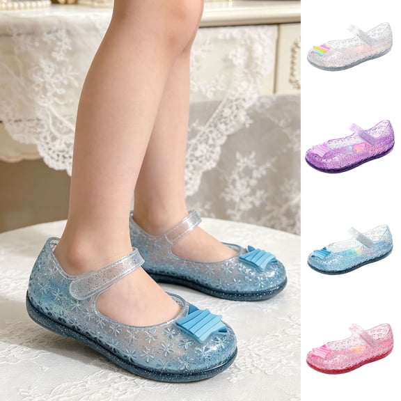 Girl's Mary Jane Jelly Flats Glitter Hollow Hook-and-Loop Comfort Sandals for Party Wedding Birthday