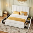 thumbnail image 3 of Amolife Full Bed Frame with Adjustable Velvet-Wrapped Headboard and 4 Storage Drawers, No Box Spring Required, White, 3 of 10