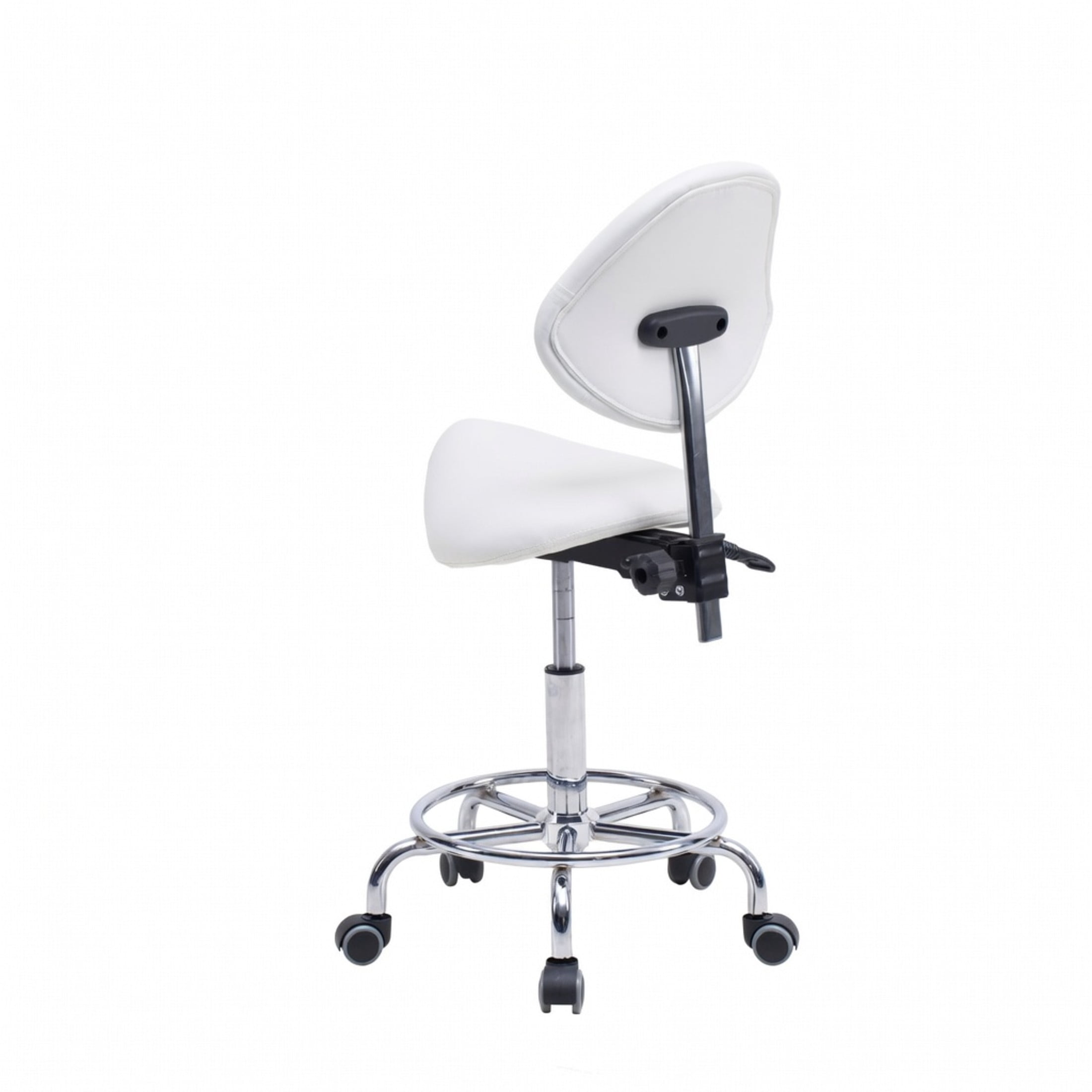 Noble House Saddle Stool Chair with Adjustable Backrest, Hydraulic Lift, Swivel Seat, White