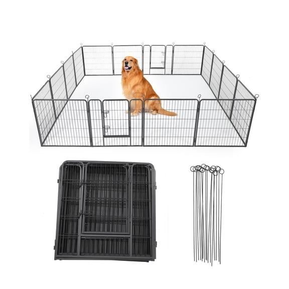 Outdoor Dog Playpen 24 Inch - Heavy Duty Metal Pet Exercise Pen, 16 Panels with Gate, Portable Fence