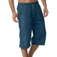 thumbnail image 2 of Mens Loose Lightweight Linen 3/4 Capri Pants Drawstring Knee Length Shorts Summer Golf Work Comfort Sweatpants Beach Workout Lounge Trousers With Pockets Blue L, 2 of 4