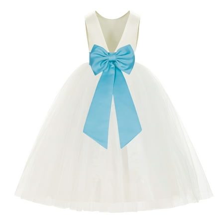 

Ekidsbridal Ivory V-Back Satin Flower Girl Dresses for Wedding Toddlers Communion Baptism Christening 219T 6