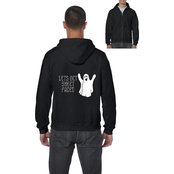 MmF - Men's Sweatshirt Full-Zip Pullover - Halloween Let`s Get Sheet Faced Ghost