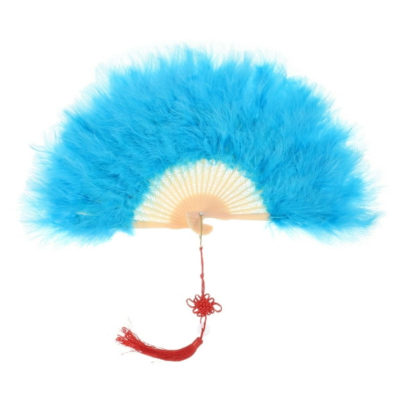 Abanico de mano de plumas Unique Bargains azul Lago vintage con nudos chinos