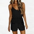 thumbnail image 2 of Lcziwo Casual Short Rompers for Women Drawstring Elastic Waist Solid Loose Jumpsuits Spaghetti Strap V Neck Pockets Summer Outfits Black,XXL, 2 of 7