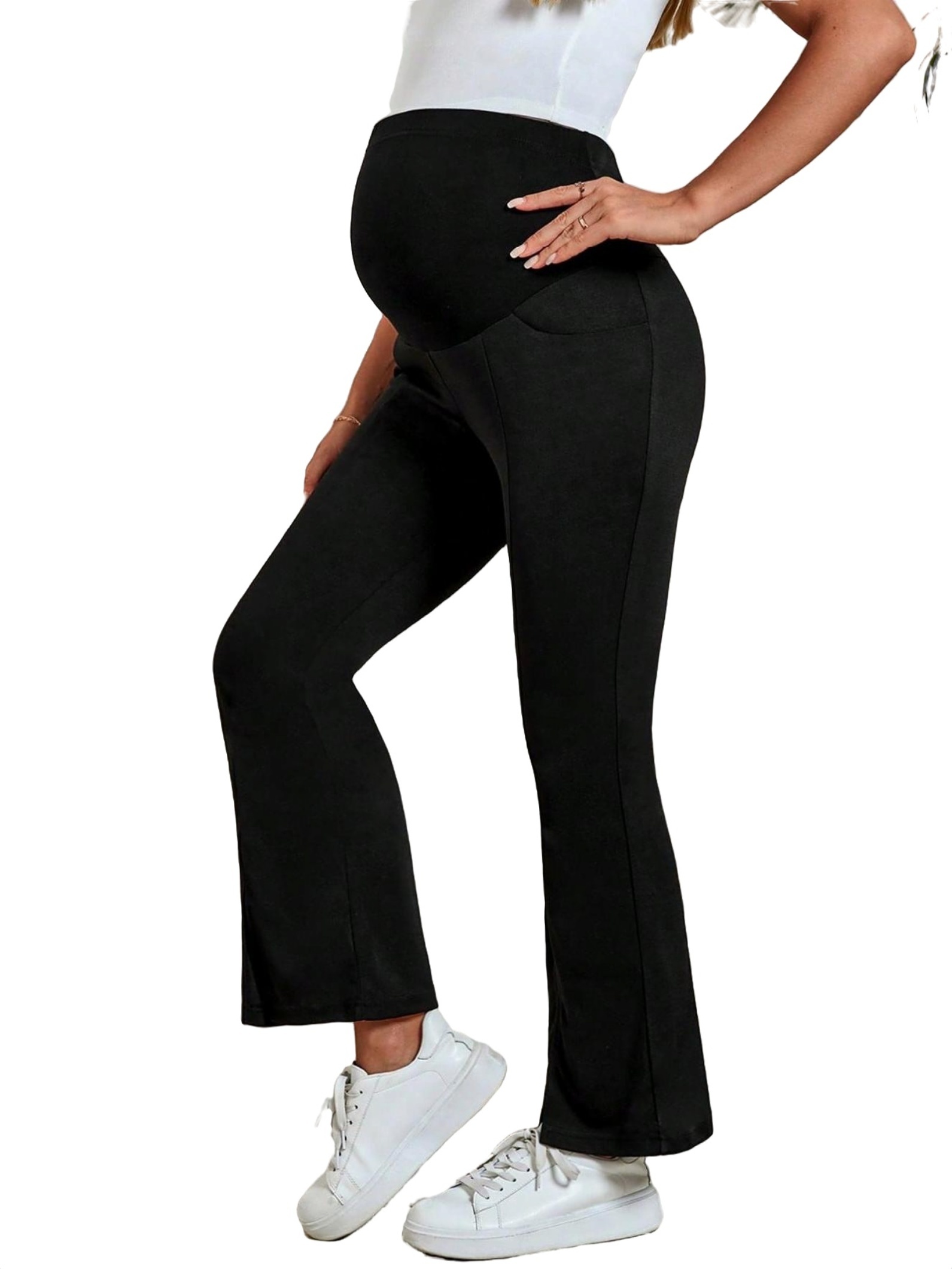 Casual Plain Flare Leg Black Maternity Pants (Women's) - Walmart.com