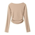 thumbnail image 4 of 2026 Womens T Shirts Fashion Tops Solis Basic Long Sleeve V Neck Pleated Waist Slit Workout Clothes Beige M, 4 of 5