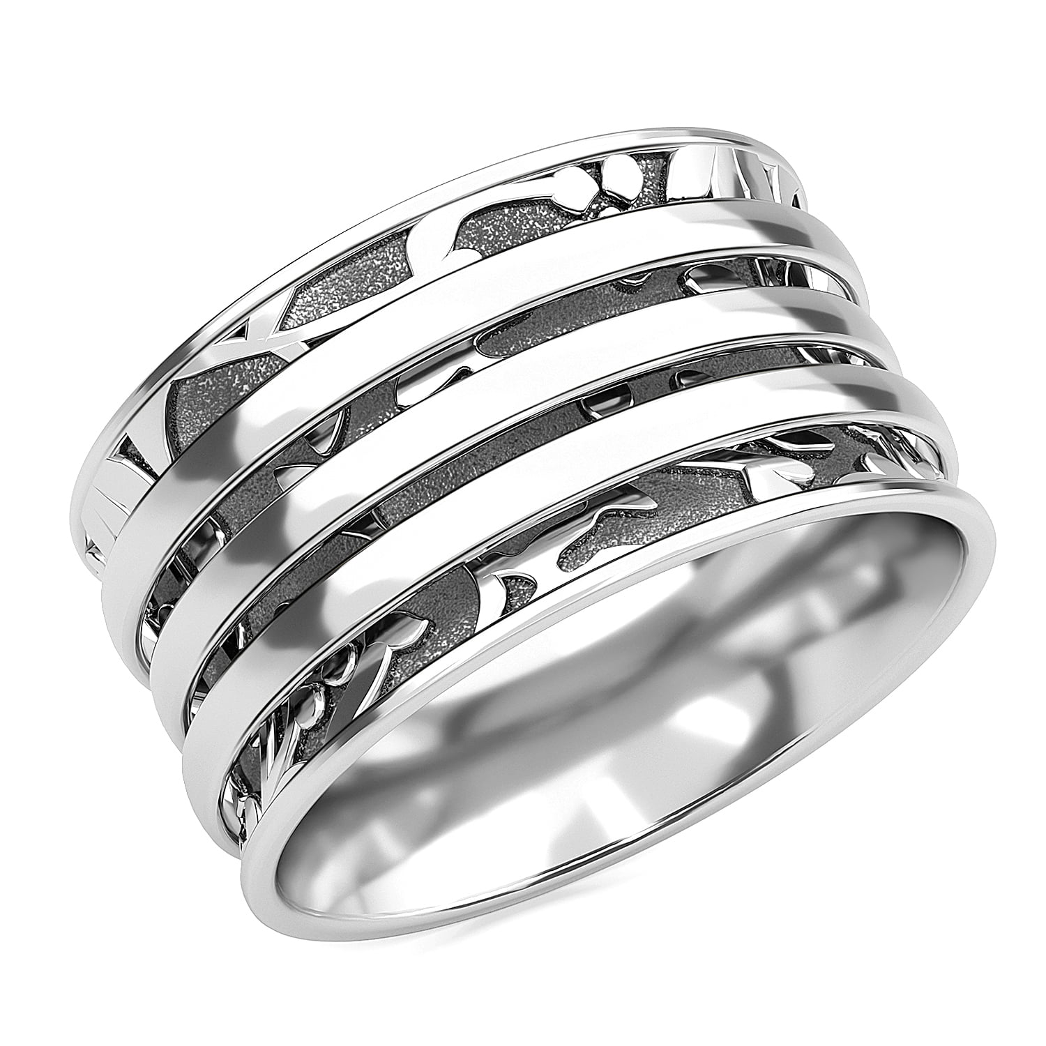 Crystal 925 Sterling Silver Wide Band Spinner Ring Meditation Ring All Size K-16 