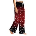 thumbnail image 5 of Christmas Sleep Pants for Women Snowflakes Elastic High Waist Drawstring Sleep Pants Wide Leg Soft Loose Xmas Sleep Pants, S, 5 of 6