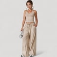 thumbnail image 5 of Women's Wide Leg Lounge Pants with Drawstring Waist and Relaxed Fit for All-Day Comfort - Large, Beige, 5 of 6