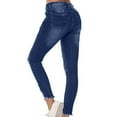 thumbnail image 5 of Women'S Ripped Skinny Jeans Solid Color Essentials Mid Rise Destroyed Skinny Jeans Blue M, 5 of 7