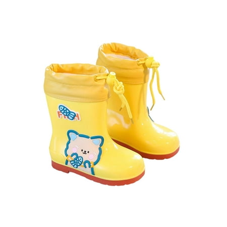 

Eloshman Children Rubber Boots Cartoon Waterproof Booties Cotton Lining Rain Boot Walking Round Toe Wide Calf Mid-Calf Bootie Non-slip Garden Shoes Yellow With Lined 11C