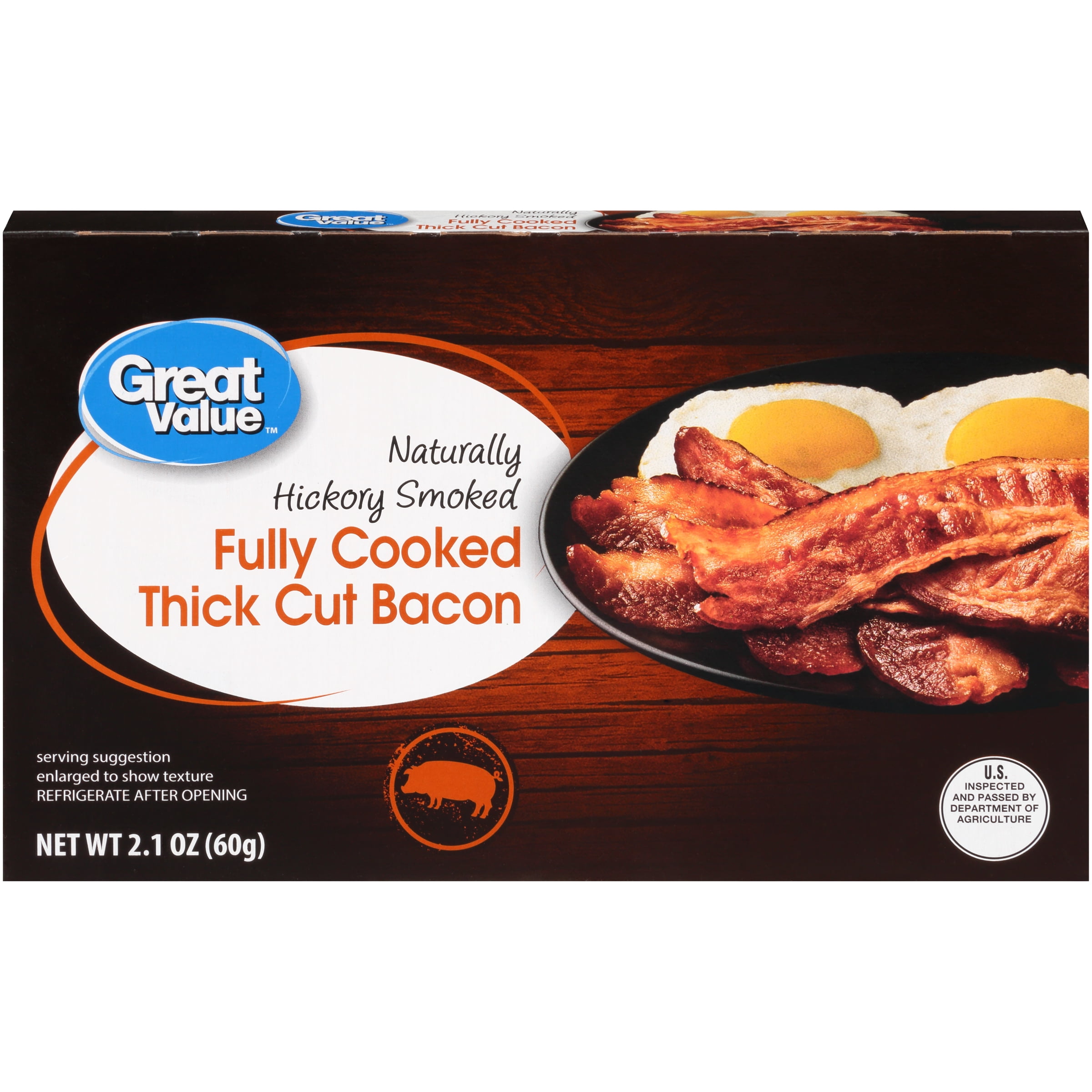 Great Value Fully Cooked Naturally Hickory Smoked Bacon, 2.1 Oz.