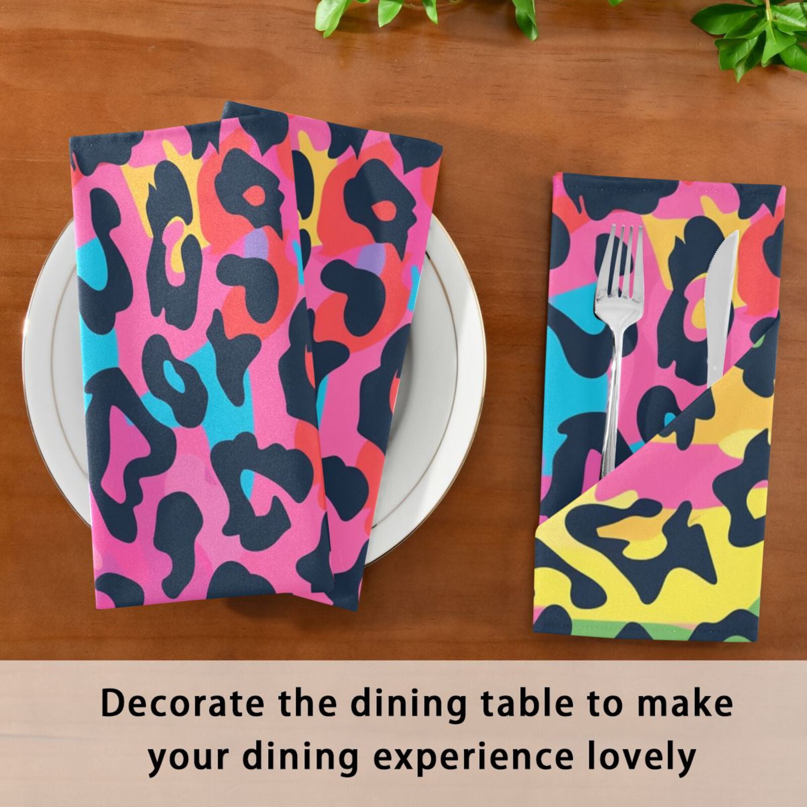 JSTEL Rainbow Leopard Cheetah Print Cloth Napkins Set of 6, 20x20 Inch Washable and Reusable Napkin for Decoupage Dinner Party Everyday Use