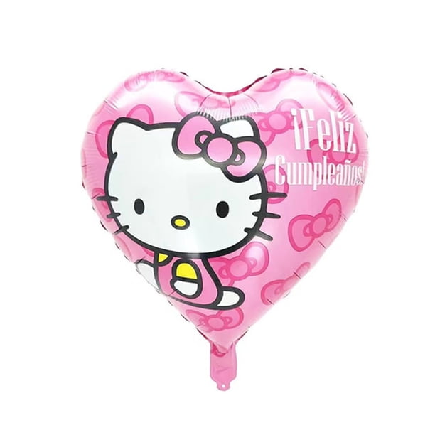 Globos de cartón de helio con forma redonda de color rosa de 18 pulgadas, globos de papel de aluminio de hello kitty para decoraciones para fiesta de cumpleaños de niña