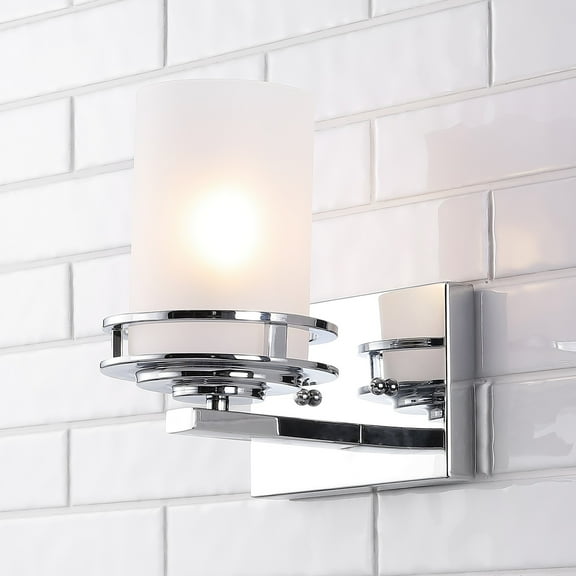 JONATHAN Y Fairfax 7.13" 1-Light Metal/Frosted Glass Contemporary Glam LED Vanity Light, Chrome