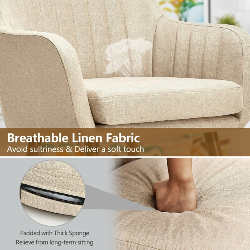 Finihen Modern Living Dining Room Accent Arm Chairs, Fabric Upholstered Accent Chairs with Wooden Legs, Set of 2, for Bedroom, Living Room, Beige Finihen Modern Living Dining Room Accent Arm Chairs, Fabric Upholstered Accent Chairs with Wooden Legs, Set of 2, for Bedroom, Living Room, Beige