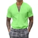 thumbnail image 1 of Blusa de manga corta con cuello alto y cremallera para hombre - Camisa informal de poliéster liso - Oficina/cita/fiesta de verano, 1 of 7