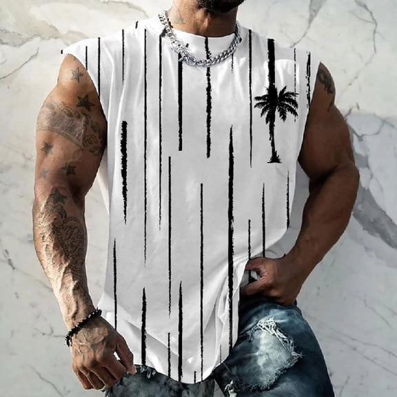 Fsgntruao Tank Top For Men Striped Sleeveless Muscle Shirts Breathable Athletic Summer Gym Workout Vest S-5Xl