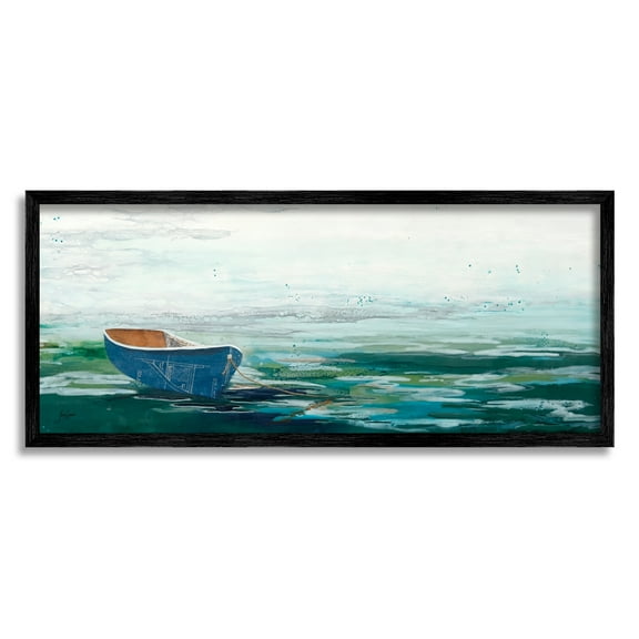Stupell Industries Lone Dinghy Boat Floating Ocean Water Collage Painting Black Framed Art Print Wall Art, Design by Stacy Gresell