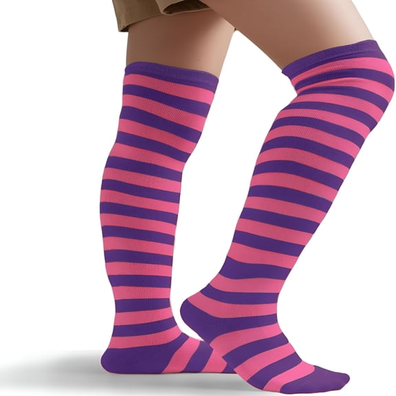 TELOLY 2026 New Women'S Extra Long Opaque Striped Over Knee High Stockings Socks for Daily, Casual, Party, Cosplay, Winter