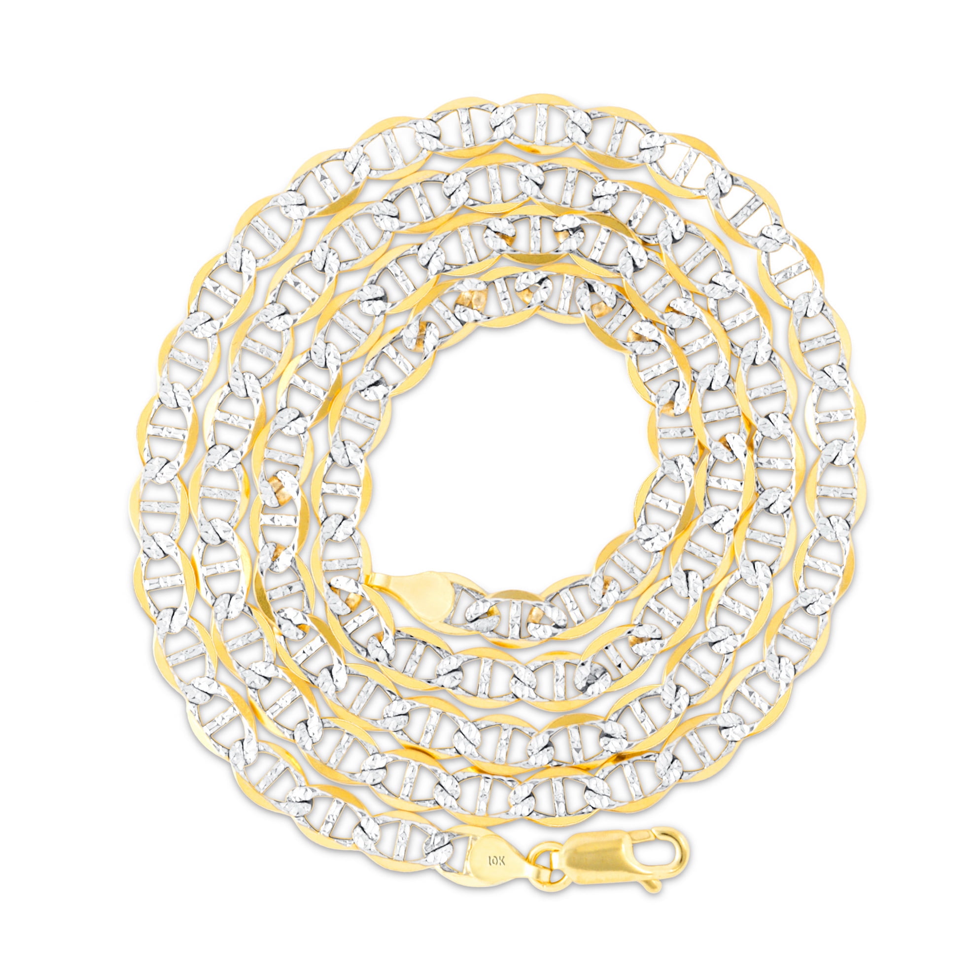 Nuragold 10k Real Yellow Gold Solid Mariner 5mm Anchor Chain Pave Diamond Cut Necklace (16"-30") Two Tone Italian Jewelry for Men & Women