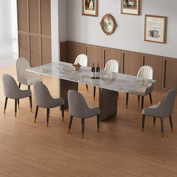 siu want Extendable Dining Table Set for 6-10 People with 8 Chairs - 63" to 94.4" Folding Table with Sintered Stone Top & Carbon Steel Base​
