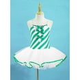 thumbnail image 3 of IEFIEL Kids Girls Christmas Costume Plush Tutu Jumpsuit Striped Candy Cane Leotard Dress Figure Skating Costume Green-A 8, 3 of 7