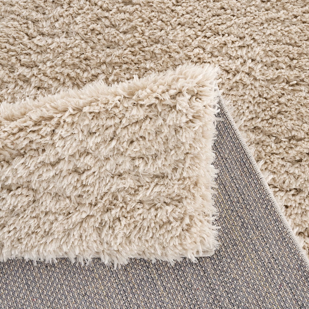 Super Soft Polyester Shag Area Rug 6x9ft Solid Cream High Pile Modern Rug Non-Slip Latex Backing Easy Clean for High-Traffic Living Room