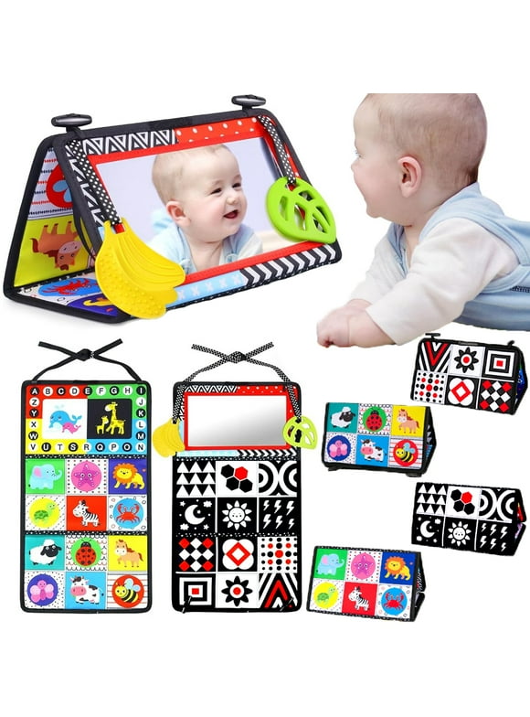 Tummy Play Time Baby Mirror Toys 6-12 Months, Infant Toys Newborn Toys 0-3 Months, Black and White High Contrast Baby Toys 4 6 9 12 Month Boys Girls
