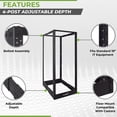 thumbnail image 2 of NavePoint 25U 4 Post Server Rack – Open Frame Rack for 19 Inch Equipment, Adjustable Depth 4-Post Network Rack Floor Mount, 25U Server Rack 1322lbs Capacity, Black, 2 of 5