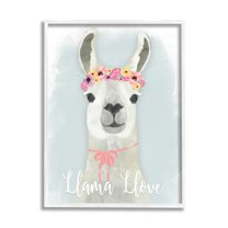 Stupell Industries Llama Love Pink Flower Tiara Graphic Art Framed Art Print Wall Art, 24x30, By Jessica Mundo