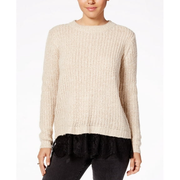 Ultra Flirt By Ikeddi Juniors Lace Trim Sweater Oatmeal Marl M