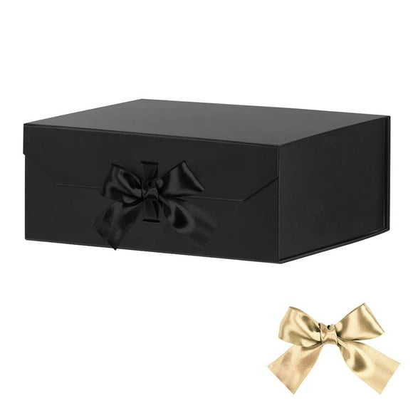 Caja de regalo GoooodGift negra grande de 33 x 28 x 13,5 cm con cinta