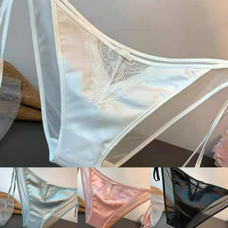 ALSLIAO Women Lace Panties Lingerie Soft Silk Satin Underwear Knickers  Briefs Seamless White 