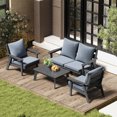 thumbnail image 7 of FOOWIN 4-Piece Patio Furniture Set, HDPE Outdoor Conversation Set with 4 Seating & Cushions, Perfect Patio Sofa Set for Garden, Porch, Backyard, Grey Frame with Grey Cushion, 7 of 7