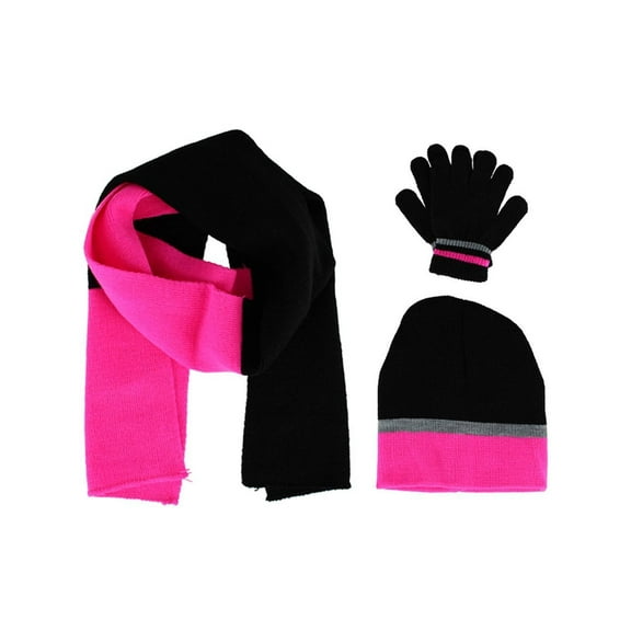 Connex Gear Girl's 8 - 16 Stripe Hat Scarf and Gloves 3 Piece Winter Set