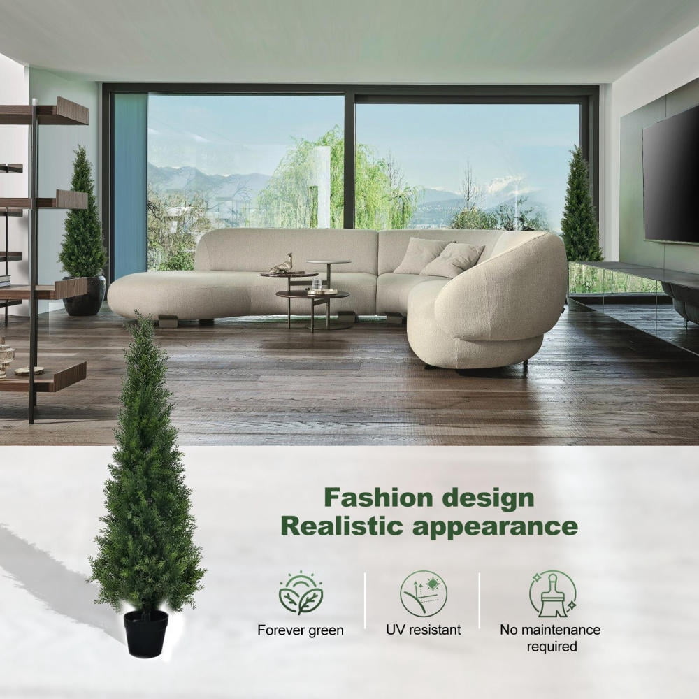 2PCS Artificial Topiary Tree, 4FT Anti-Fading Pine Shrubs Faux Cedar Pines, UV Protected Porch Trees, Fake Cypress Evergreen Plants for Outdoor Indoor, Porch, Garden, Entryway