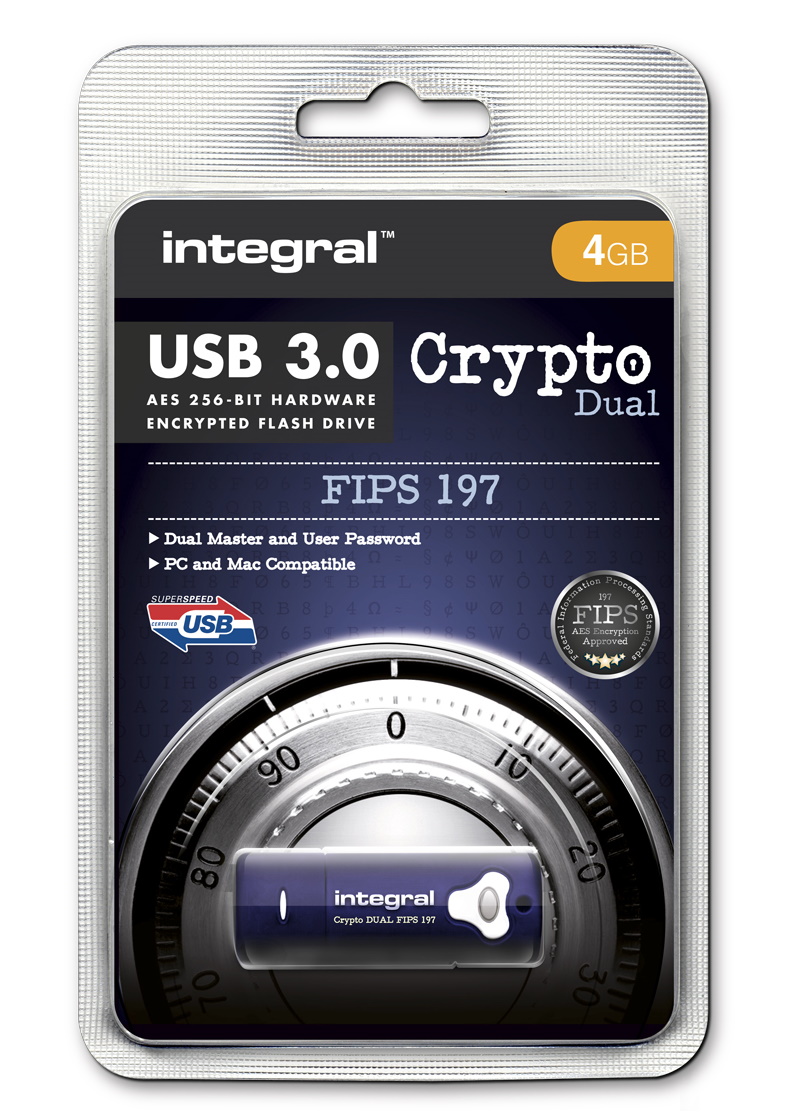 4GB Integral Crypto DUAL FIPS 197 Encrypted USB3.0 Flash Drive (AES 256-bit Hardware Encryption) - image 3 of 4