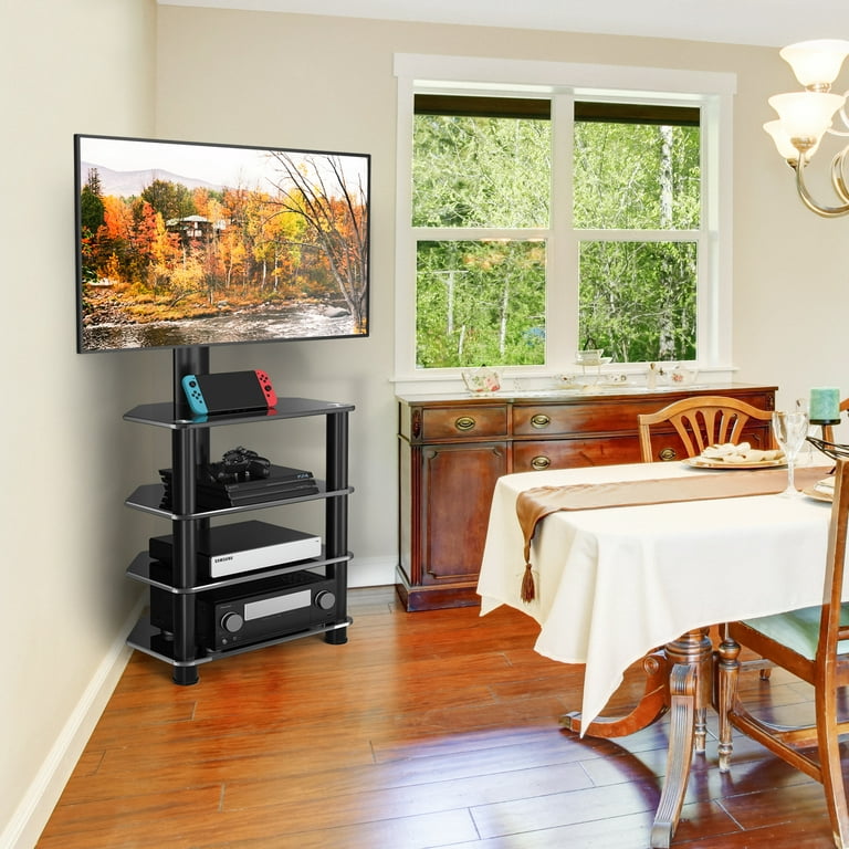 Corner TV Stand for TVs up to 70 inch with Swivel Mount 4 Shelf