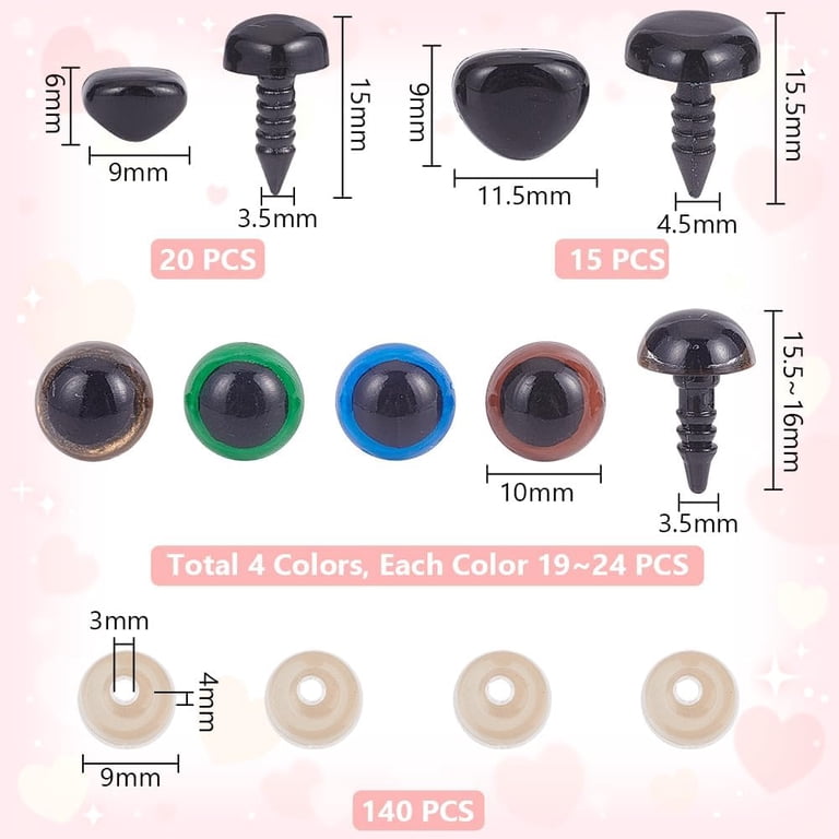 Hukiwow 300Pcs 15mm Safety Eyes & Washers - Black Plastic Eyes For Crochet Animals & Doll Making