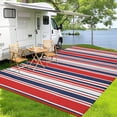 thumbnail image 4 of EastVita 9 x 18 ft(actual size) Plastic Red Dark Blue White Rectangular Beach Front Porches Patio Picnic RV Camping Garage Geometric Modern Area Rug, 4 of 10